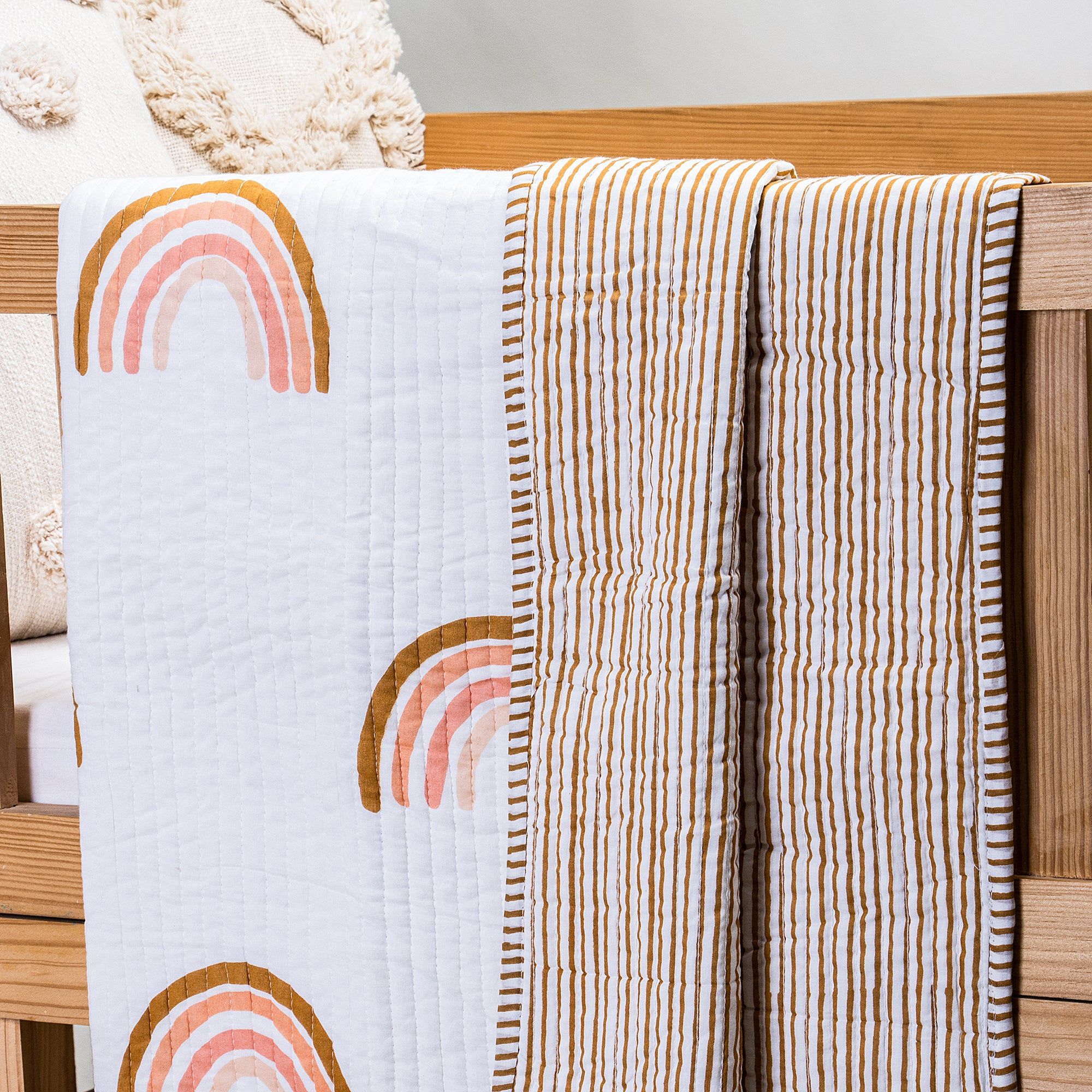 Multicolor Reversible Rainbow Cotton Baby Blankets for Winter 135